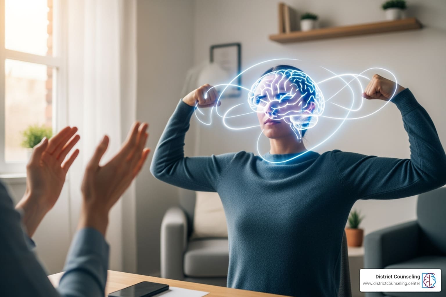 person doing a mental brain workout, emotional resilience, therapy session